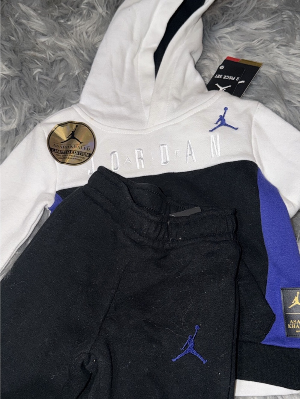 Jordan Kids White, Black & Purple Hoodie with Black Joggers